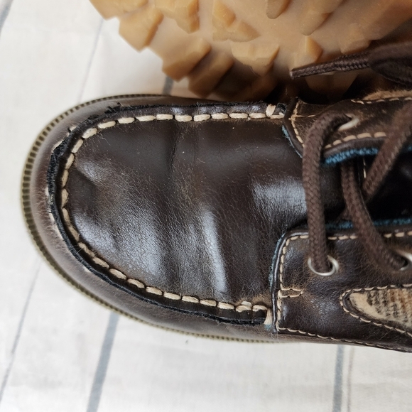 Rocket Dog Chunky Ankle Boot Lace Up Vegan Leather Plaid Fabric Size 6 1/2 Brown - Picture 12 of 12